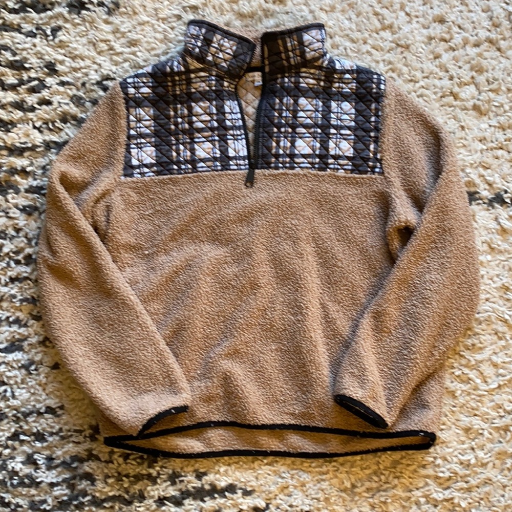 Vera Bradley Teddy Fleece Half Zip Pullover Tan